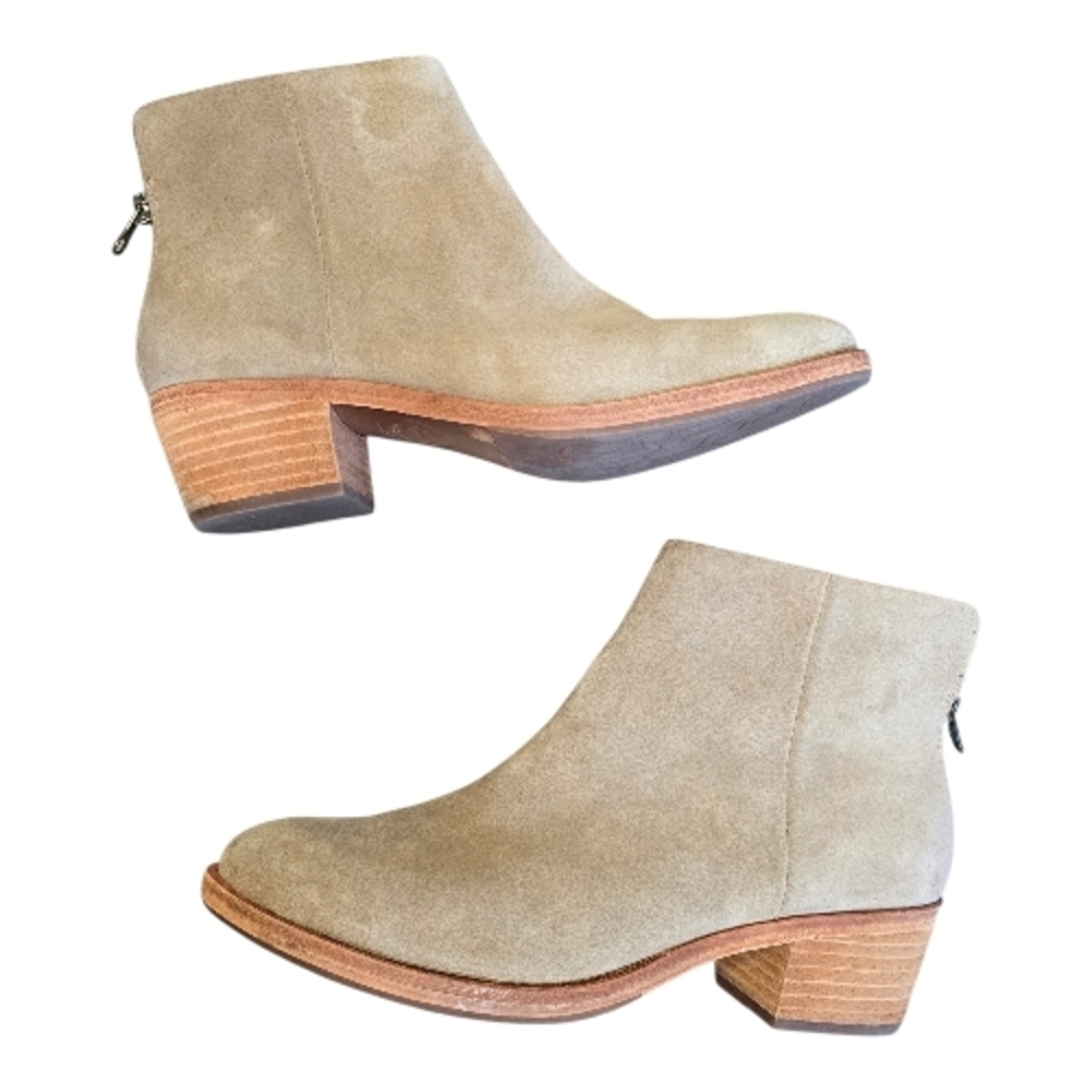 Kork-Ease Kecia Taupe Suede Leather Ankle Booties 9 Block Heel Boho Western Chic